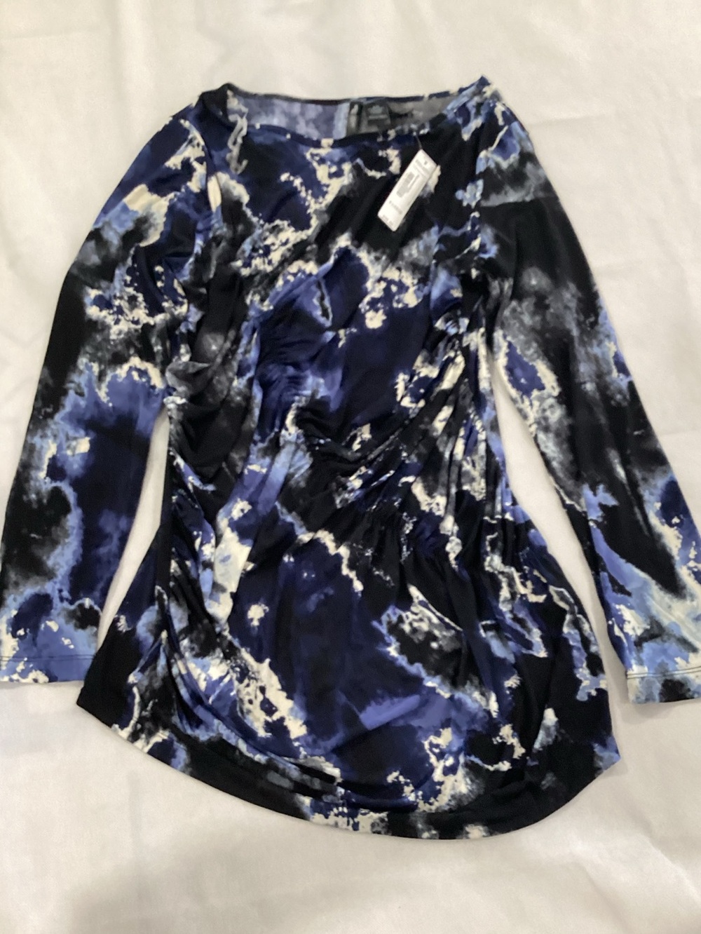 Bisou Bisou Navy and White Abstract Long-Sleeve Top size XL 9/20
